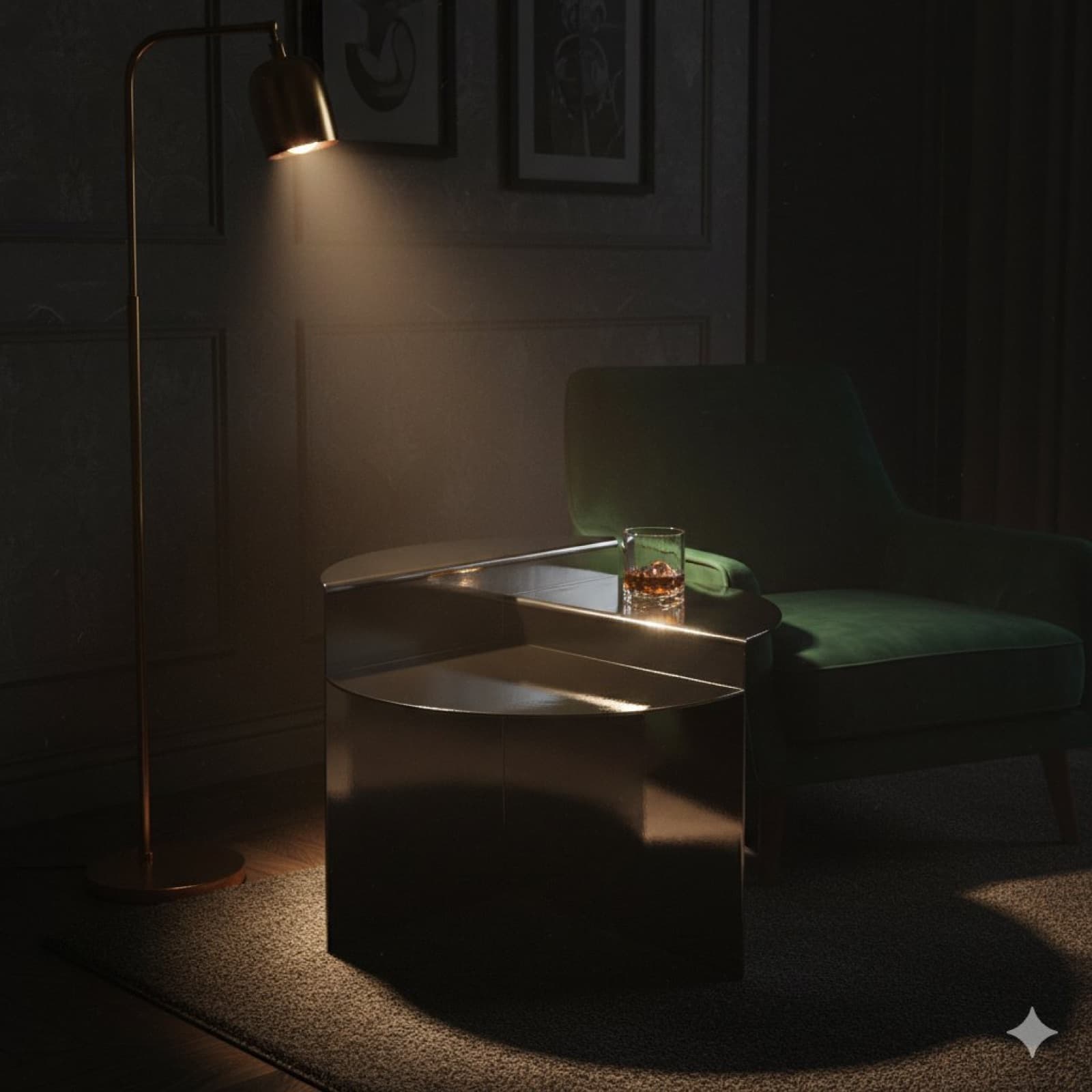 The Hero coffee table in a panelled study