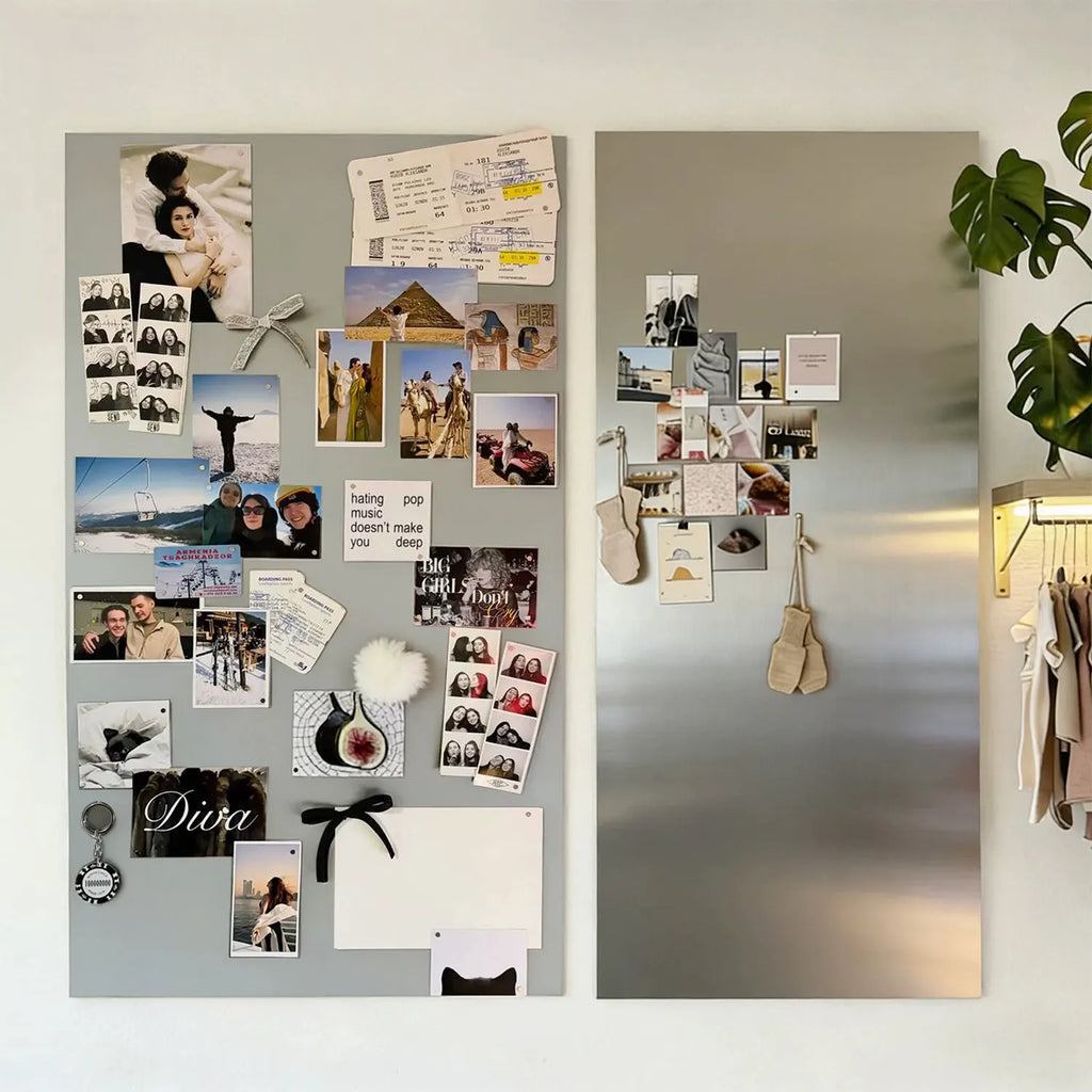 Frameless Stainless Steel Wall Art displayed against a neutral wall
