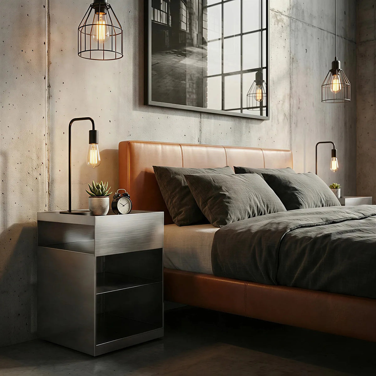 Bauhaus Minimalist Metal Side Table as a modern nightstand