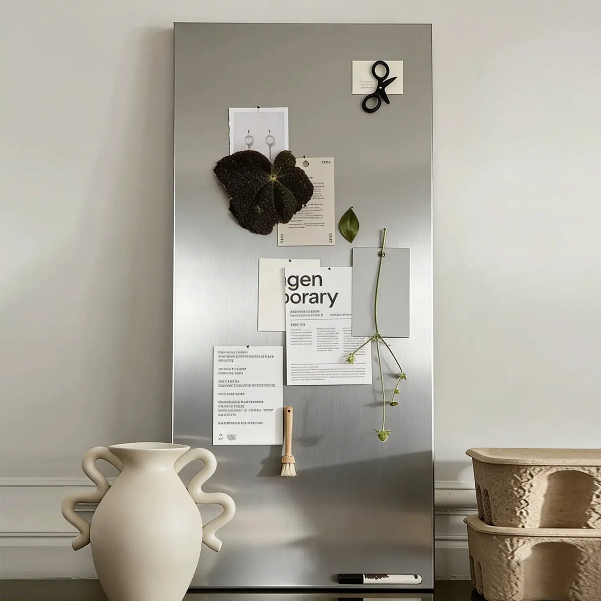 Frameless Stainless Steel Wall Art in a minimalist interior setting