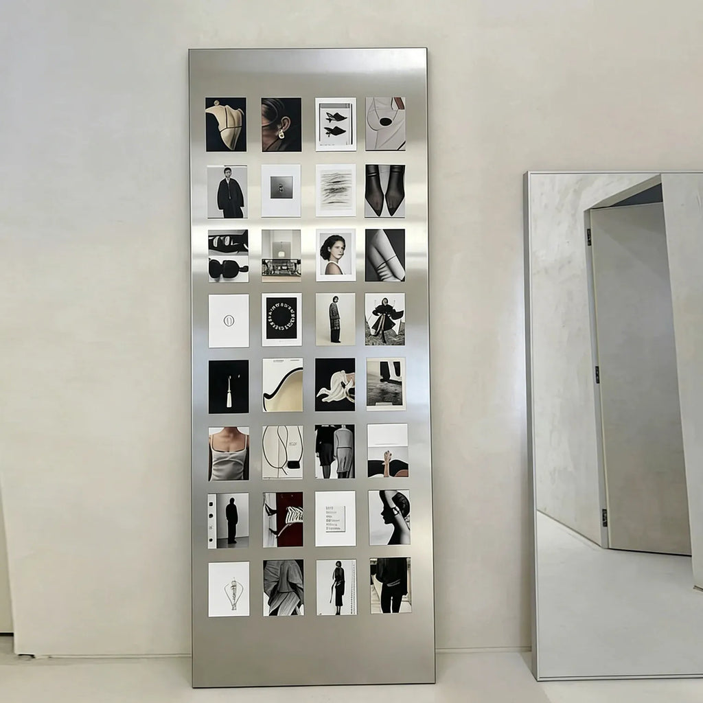 Frameless Stainless Steel Wall Art shown in a contemporary home