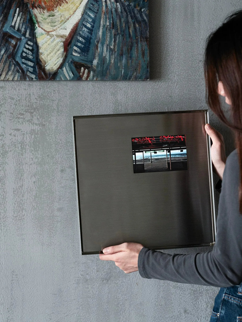 Square Stainless Steel Picture Frame styled in a minimalist interior