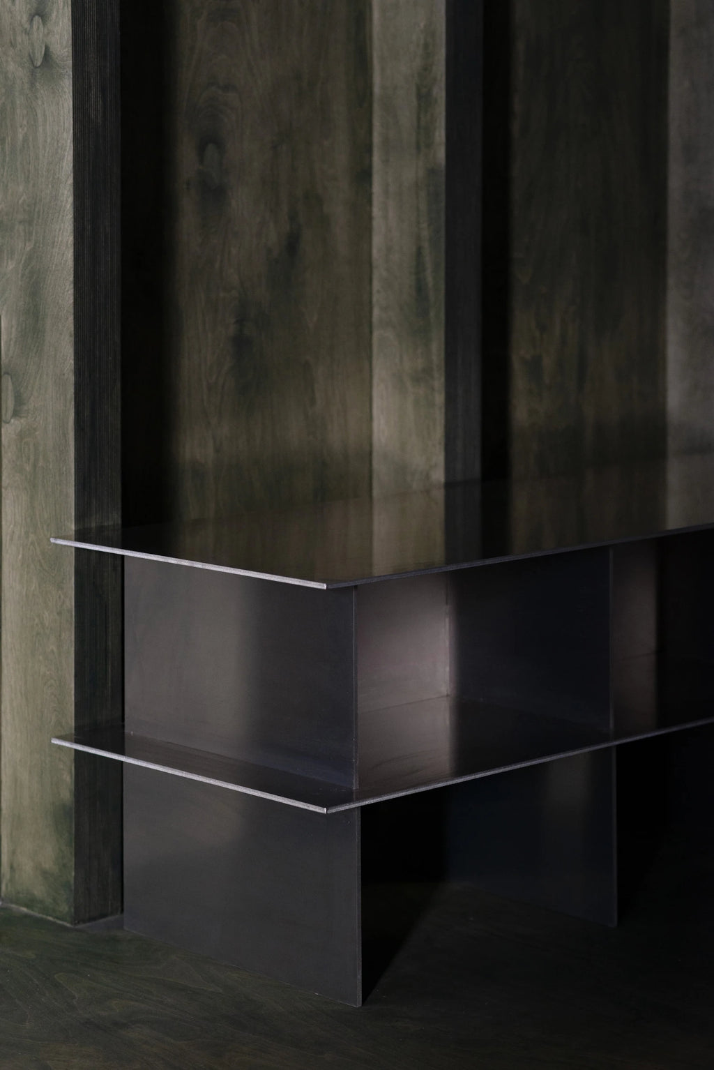 Glossy Metal Minimalist TV Stand styled in a modern living room