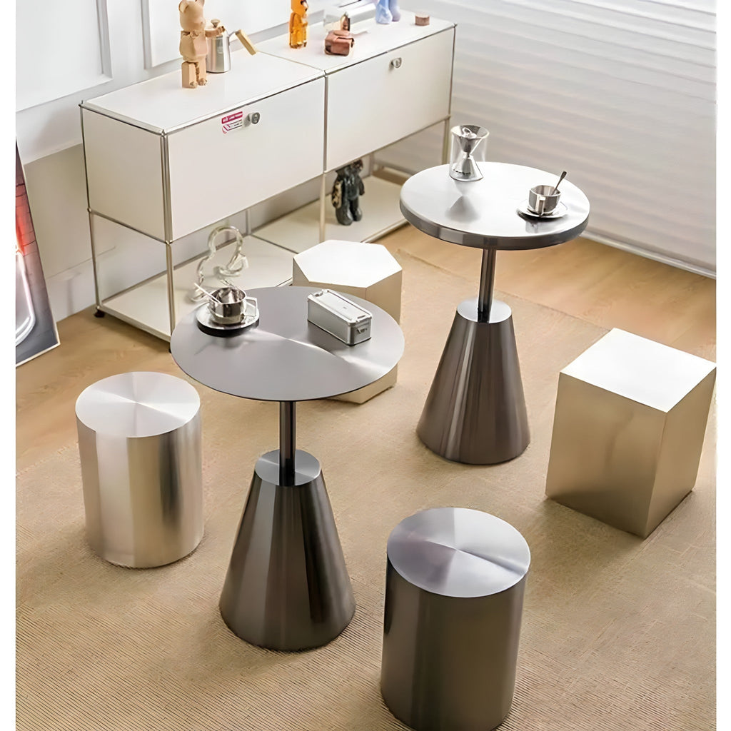 Round Mirror-Polished Stainless Steel Stool, view 2