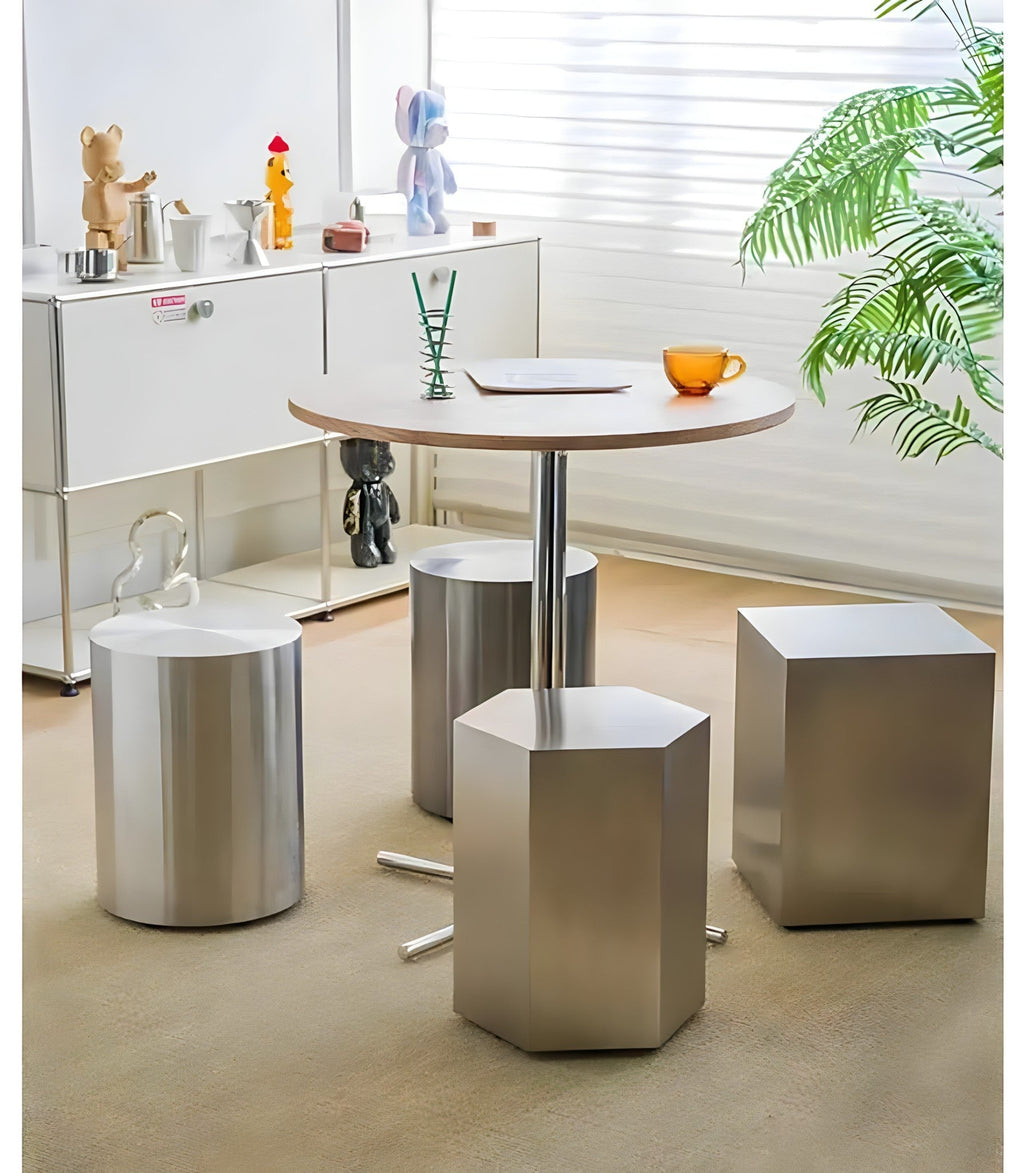 Round Mirror-Polished Stainless Steel Stool, view 6