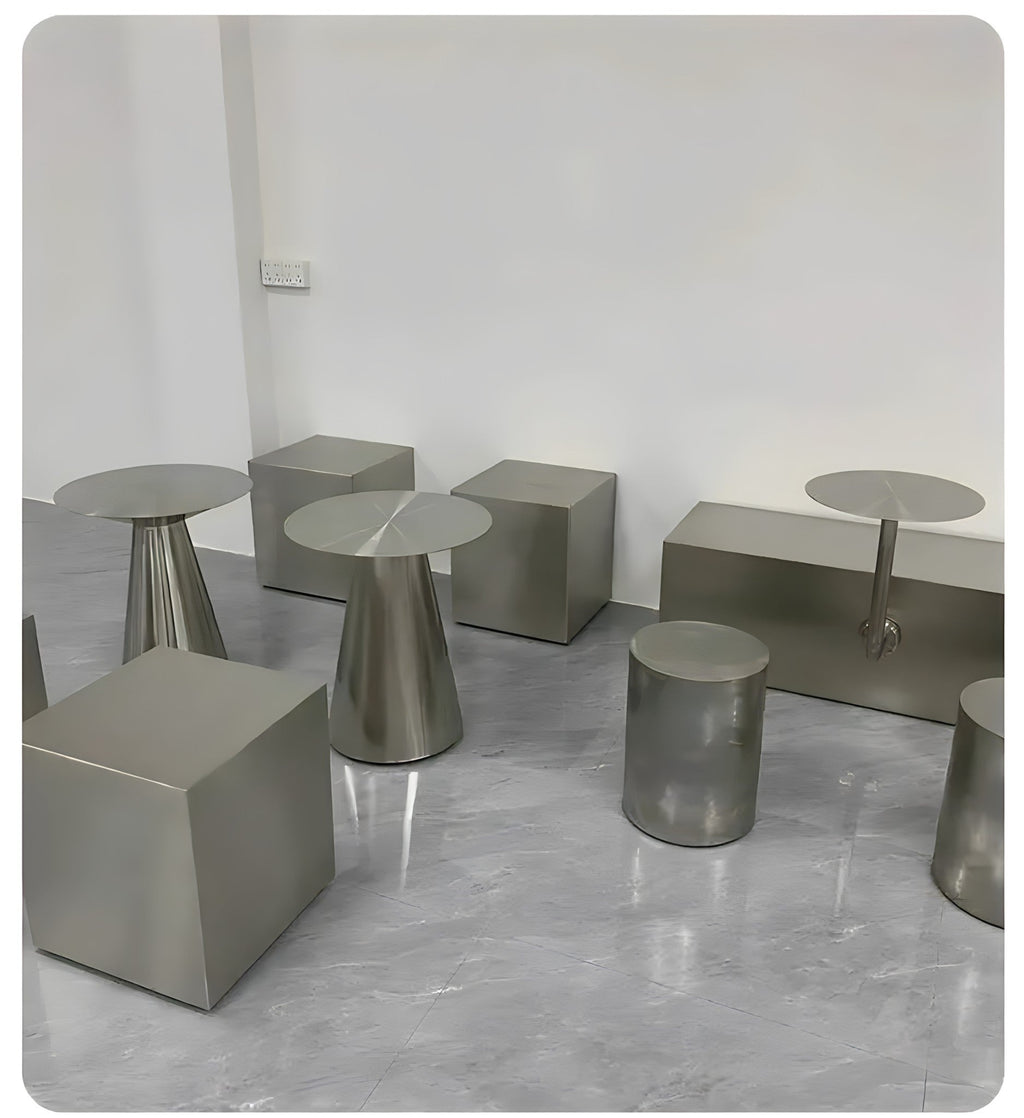 Round Mirror-Polished Stainless Steel Stool, view 9