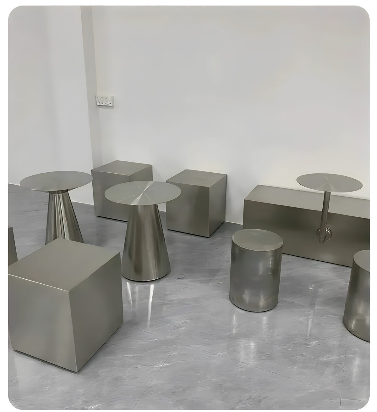 Round Mirror-Polished Stainless Steel Stool, view 9