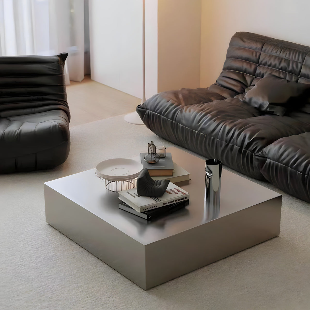 Mirror-Polished Square Coffee Table