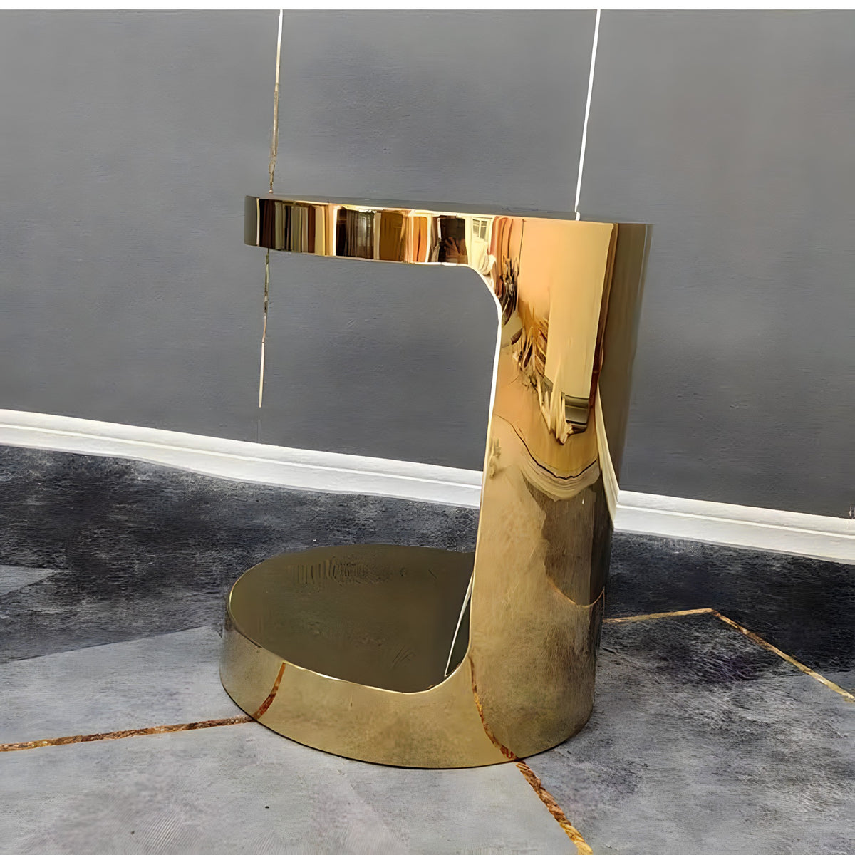 Gold C-shaped side table, profile