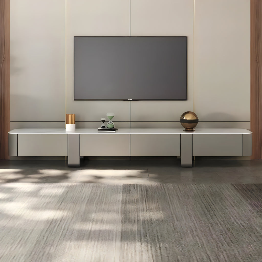 Slate-Top Stainless Steel TV Unit