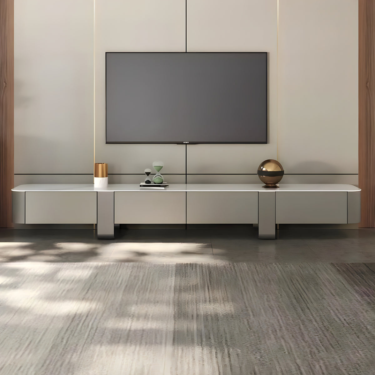 Slate-Top Stainless Steel TV Unit
