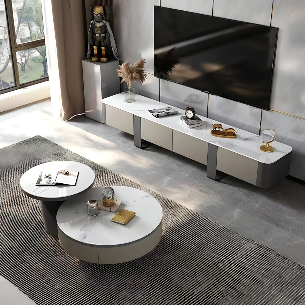 Slate-Top Stainless Steel TV Unit