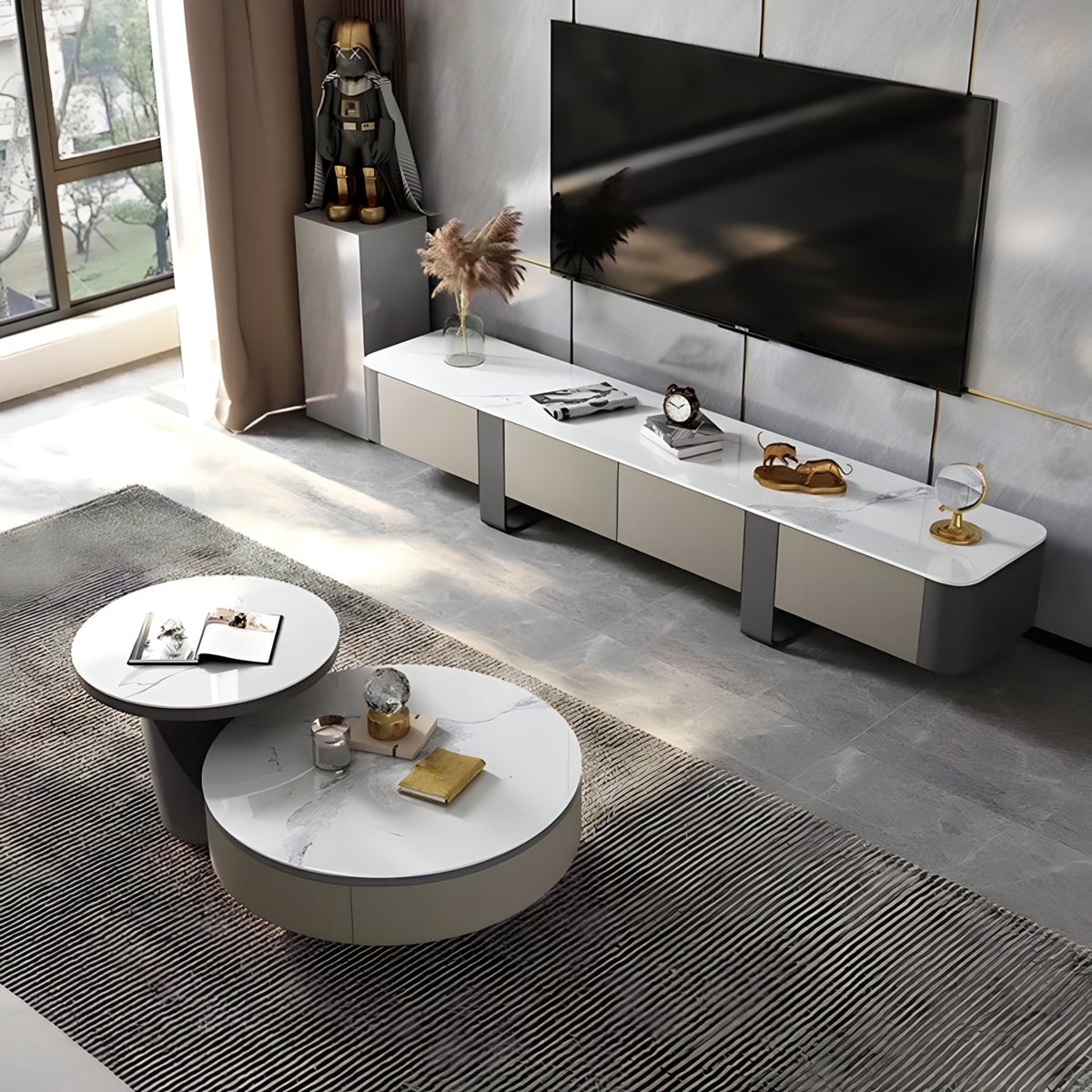 Slate-Top Stainless Steel TV Unit