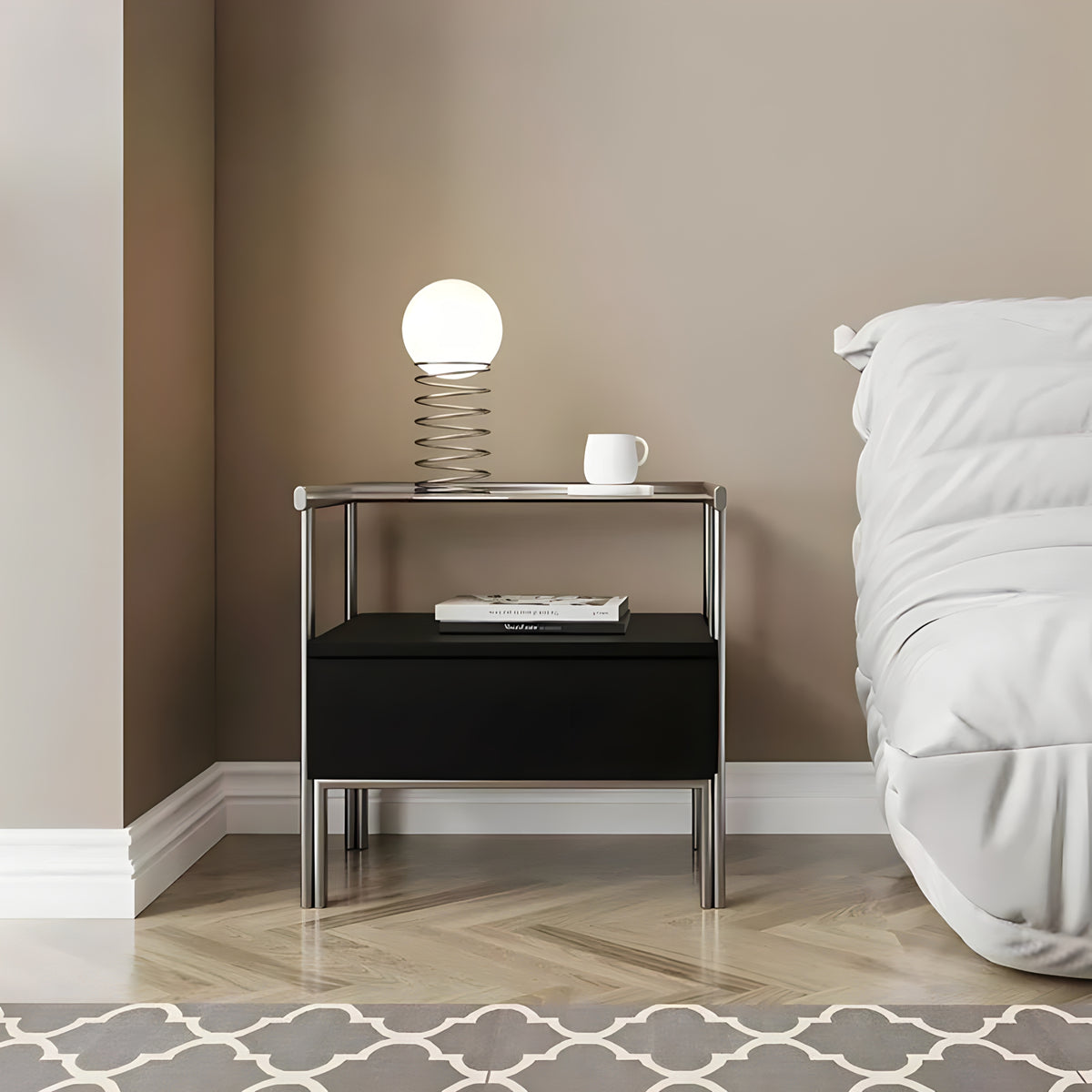 Stainless Steel Glass Bedside Table