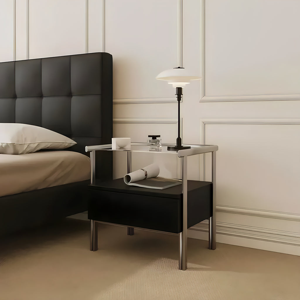 Stainless Steel Glass Bedside Table