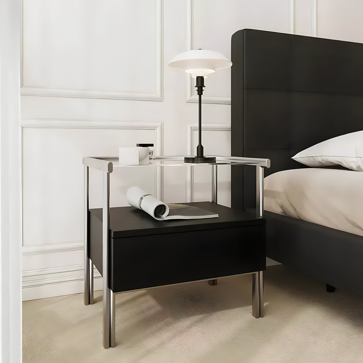 Stainless Steel Glass Bedside Table