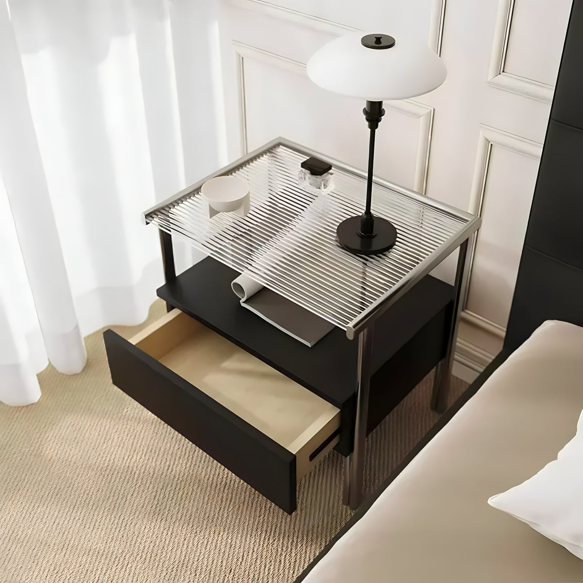 Stainless Steel Glass Bedside Table