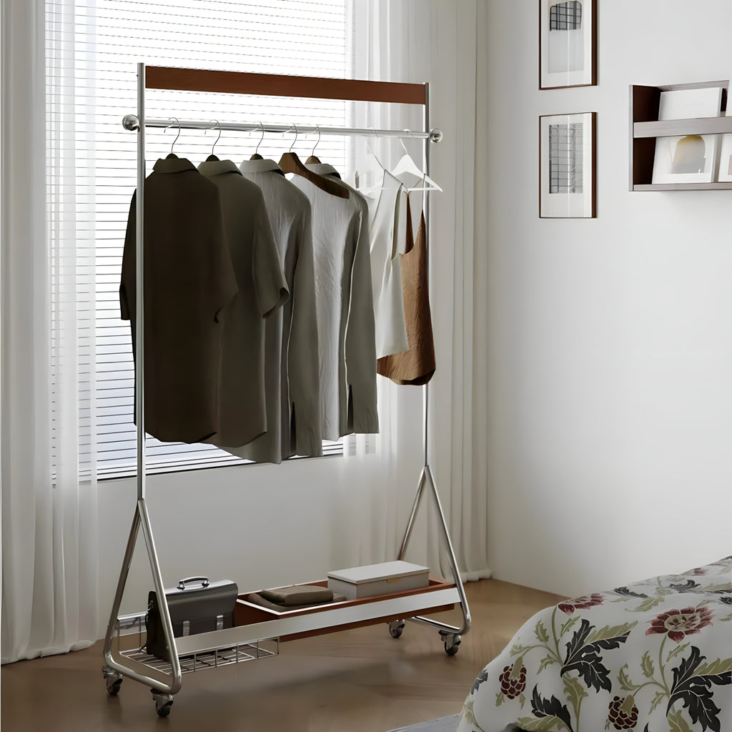 Wood and Stainless Steel Coat Rack