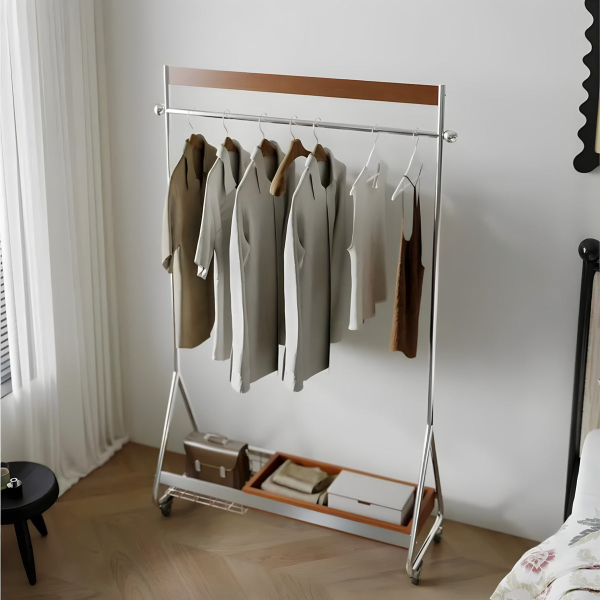 Wood and Stainless Steel Coat Rack