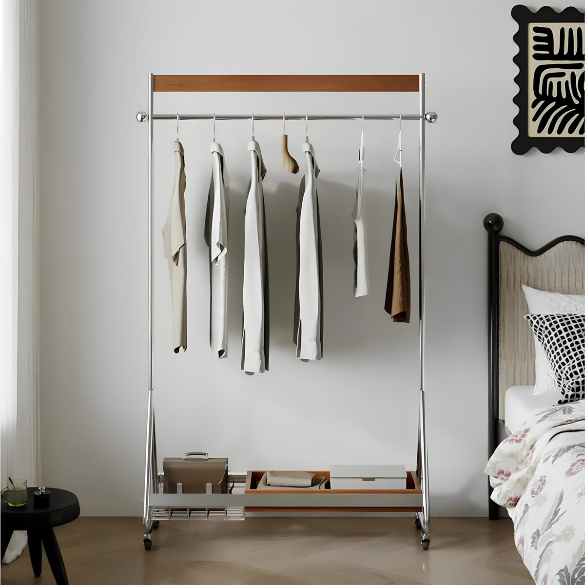 Wood and Stainless Steel Coat Rack