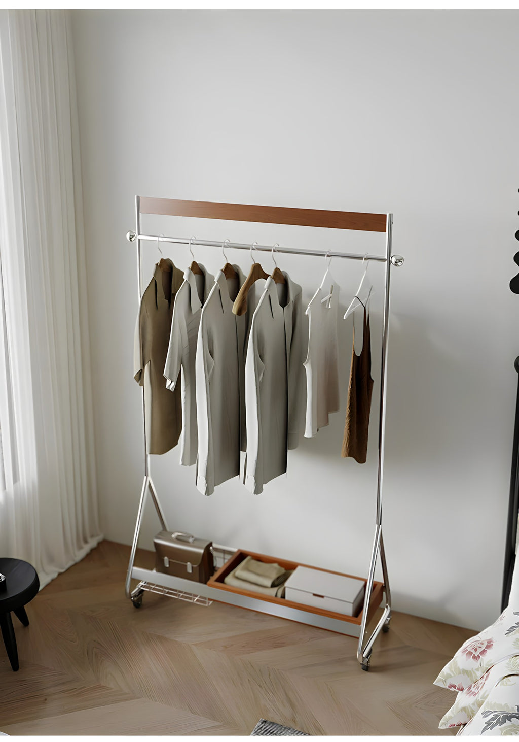 Wood and Stainless Steel Coat Rack