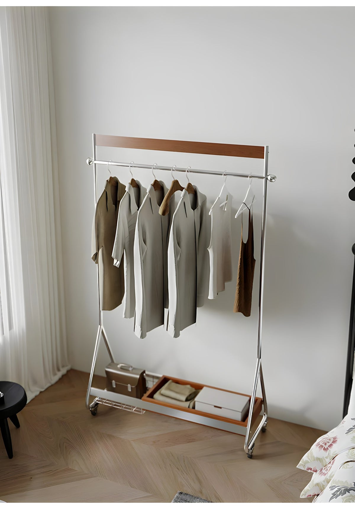 Wood and Stainless Steel Coat Rack